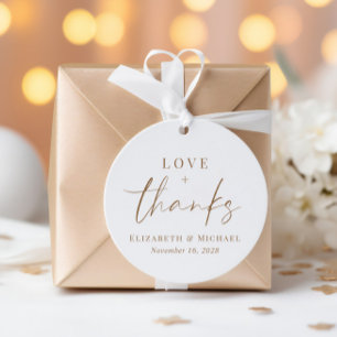 Chic Love And Thanks Gold Typography Wedding Favor Tags