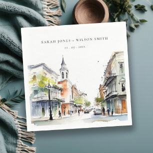 Chic New Orleans Louisiana Watercolor Wedding Napkins