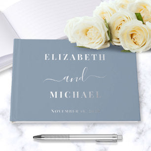 Chic Script Photo Silver Foil Dusty Blue Wedding Foil Guest Book