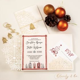 Christmas Acrylic Invitation with White Laser Cut Wrap and Bell-Shaped Name Tag CAPL095T