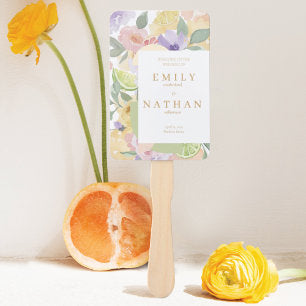 Citrus Fruit & Florals Wedding Watercolor Program Hand Fan