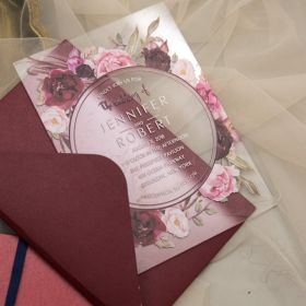 Fall Burgundy Florals 1Mm Acrylic Wedding Invitations Swal064
