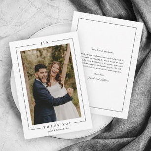 Classic Black and White Wedding Photo Thank You Card
