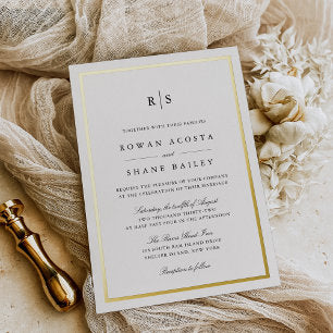 Classic Black & Ecru Border Monogram Wedding Foil Invitation