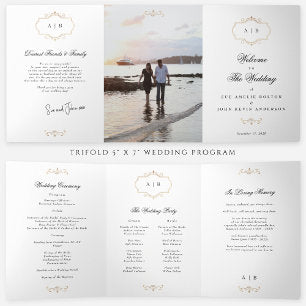 classic gold monogram tri-fold wedding program