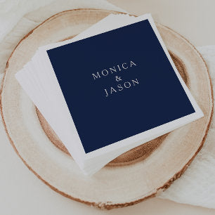 Classic Minimalist Navy Blue Silver Wedding Napkins