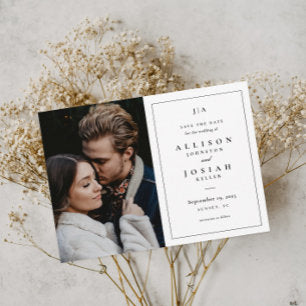 Classic Monogram Black and White Wedding Photo Save The Date
