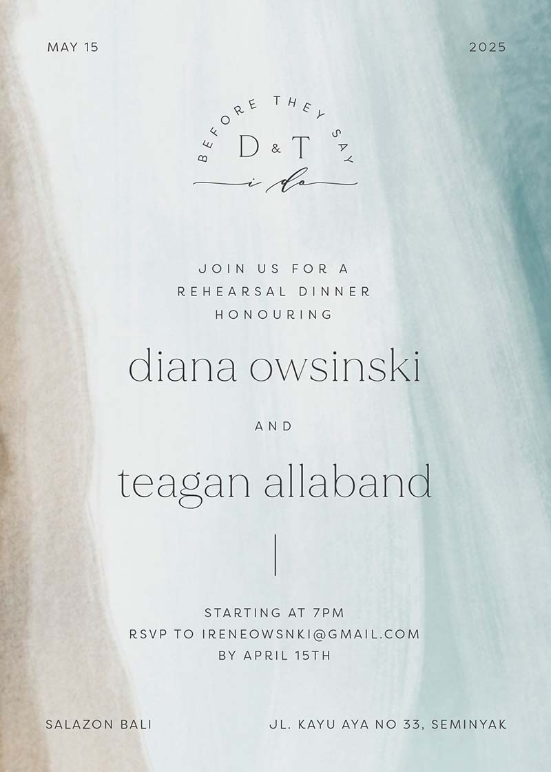 Coastal Seaside Wedding Rehearsal Invitation by Yunita Y.