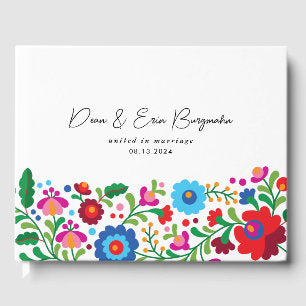 Colorful Mexican Embroidery on White Wedding Guest Book
