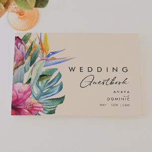 Colorful Tropical Floral Peach Wedding Guest Boo Guest Book