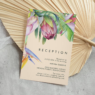 Colorful Tropical Floral Peach Wedding Reception Enclosure Card