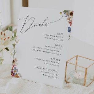 Colorful Wildflower Wedding Drinks Menu Pedestal Pedestal Sign