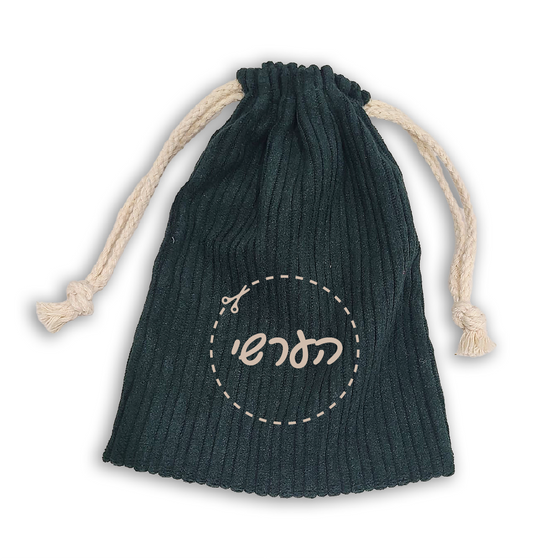 Green Corduroy Bag Number Scissors With Dotted Border Design, Rope Drawstring Personalized (Other Designs & Colors Available)