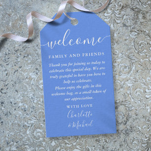 Cornflower Blue Wedding Favor Welcome Basket Bag Gift Tags