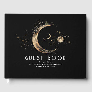 Crescent Moon Starry Night Celestial Wedding Guest Book