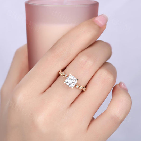 1.7CT Art Deco Cushion Cut Moissanite Engagement Ring In Rose Gold