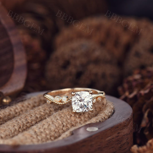 1.7CT Art Deco Cushion Cut Moissanite Engagement Ring In Rose Gold