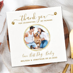 Custom Elegant Gold Thank You Photo Pet Wedding Napkins