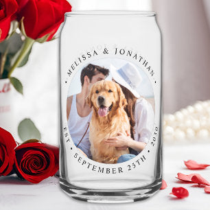 Custom Photo Modern Elegant Wedding Can Glass