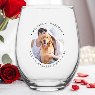 Custom Photo Modern Elegant Wedding Stemless Wine Glass