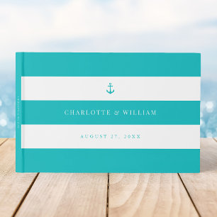 Custom Stripes Anchor Color Nautical Wedding Guest Book