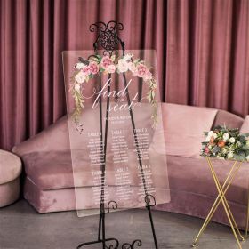 Custom Wedding Signs-Rural Blush Pink Rose and Feather Floral Acrylic Seating Chart CS025
