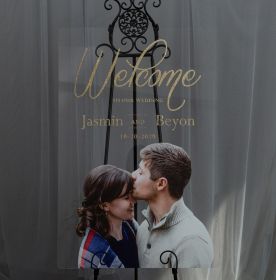 Custom Wedding Signs-Gold Ink Modern Photo Custom Acrylic Wedding Welcome Sign CS036