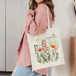 Custom wildflowers tote bag, Bridesmaid Gifts