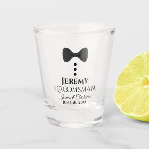 Cute Black Tie Tuxedo Groomsman Wedding Shot Glass