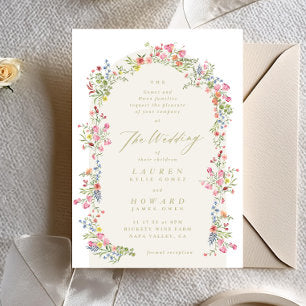 dainty romantic floral arch spring garden wedding invitation