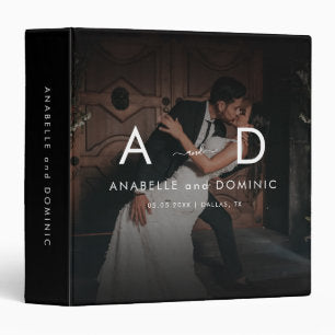 Dark Fading Photo & Monogram Elegant Black Wedding 3 Ring Binder