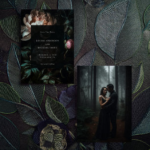 Dark Romantic Black Peony Floral Wedding Photo Save The Date