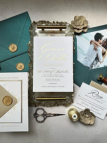 Gold Foil Stamping Wedding Invitations with Deep Teal 303 F