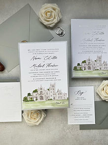 Lyndhurst Mansion Watercolor Venue Painting Wedding Invitations Foil