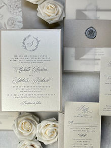 Botanical Crest Mixed Metallics Thermography Layered Wedding Invitations