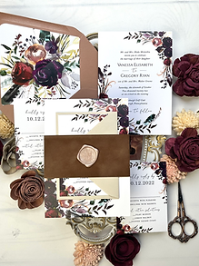 Boho Floral Wreath Suede Belly Wedding Invitations 509