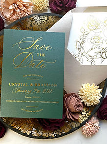 Gold Foil Stamped Wedding Save the Date Emerald Green Shimmer