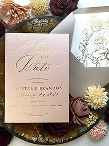 Gold Foil Stamped Wedding Save the Date Rose Gold Shimmer