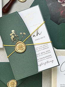 Emerald Green Gold Modern Wedding Invitation Suite with Curved 306F