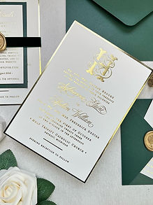 Gold Foil Shuler Monogram Wedding Invitations with Gold Border 02