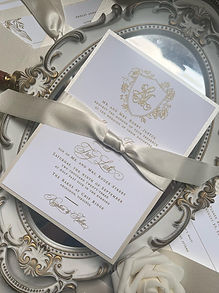 Gold Thermography, Ivory and White Traditional Crest Invitations 0101