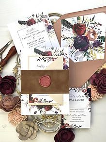 Boho Floral Frame Suede Belly Wedding Invitations 509