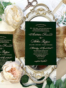 Dark Emerald Green Velvet Gold Foil Stamping Wedding Invitations