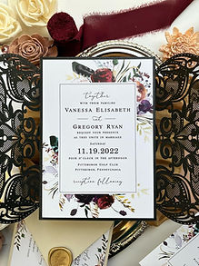 Fall Floral Black Lace Gatefold Laser Cut Wedding Invitations 509