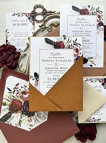 Angled Terracotta Velvet Pocket Boho Wedding Invitations 509