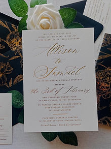 Luxe and Chic Black and Gold Foil Wedding Invitations with Peony Jackets