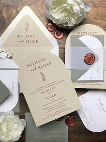 Arch Die Cut Boho Terracotta Mist Green Wedding Invitations