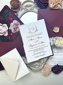 Gold foil burgundy wedding invitations 507