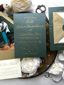 Emerald Shimmer with Gold Foil Stamping Wedding Invitations