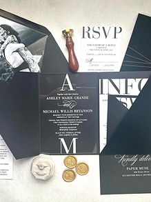 Velvet Pocket Modern Black and White Acrylic Wedding Invitations 303
